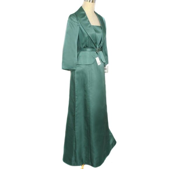 RICKIE FREEMAN Teal Silk Formal Evening Gown with Attached Jacket NWT Size 4 - Picture 2 of 6